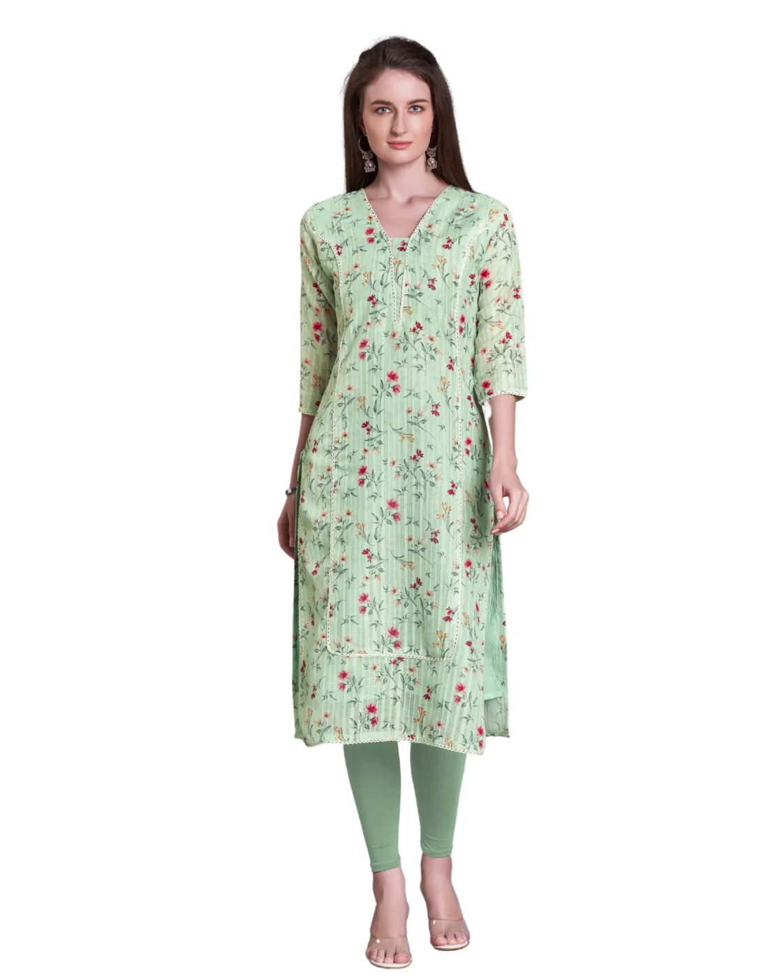 Elaaraa EcoLinen Kurti - Simple Front Side Full VIew - Green