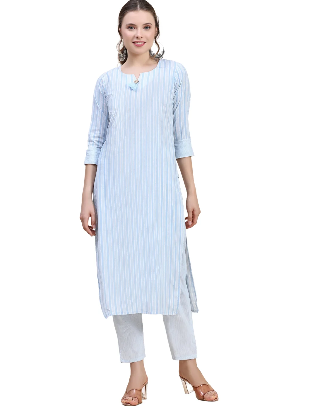 Elaaraa CottonFlex Kurti - Simple Front Side Full View - Blue