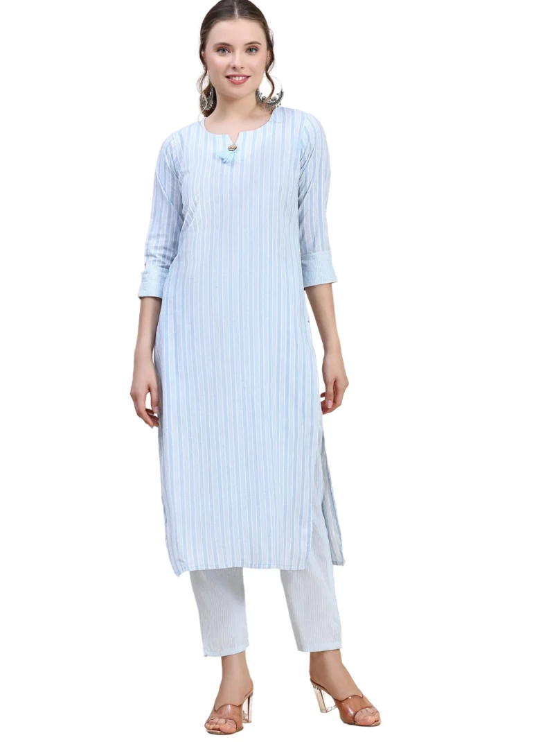 Elaaraa CottonFlex Kurti - Simple Front Side Full View - Blue