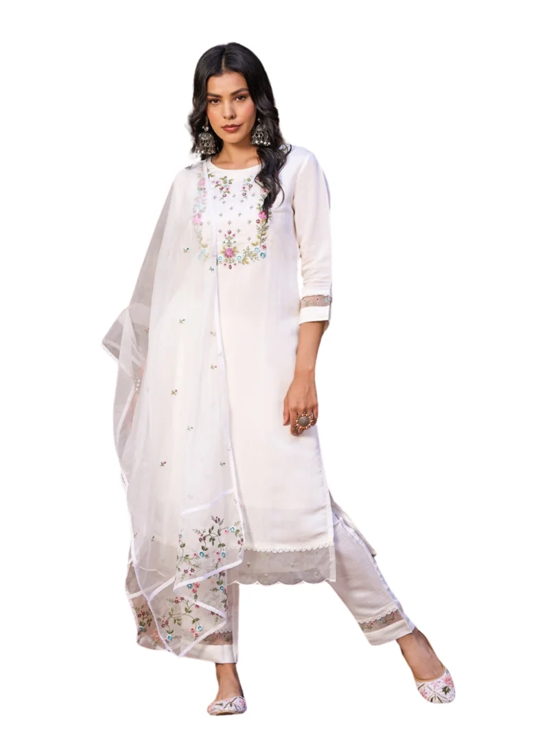 Elaaraa Embroidered Viscose Kurta Set - Front Side Full View