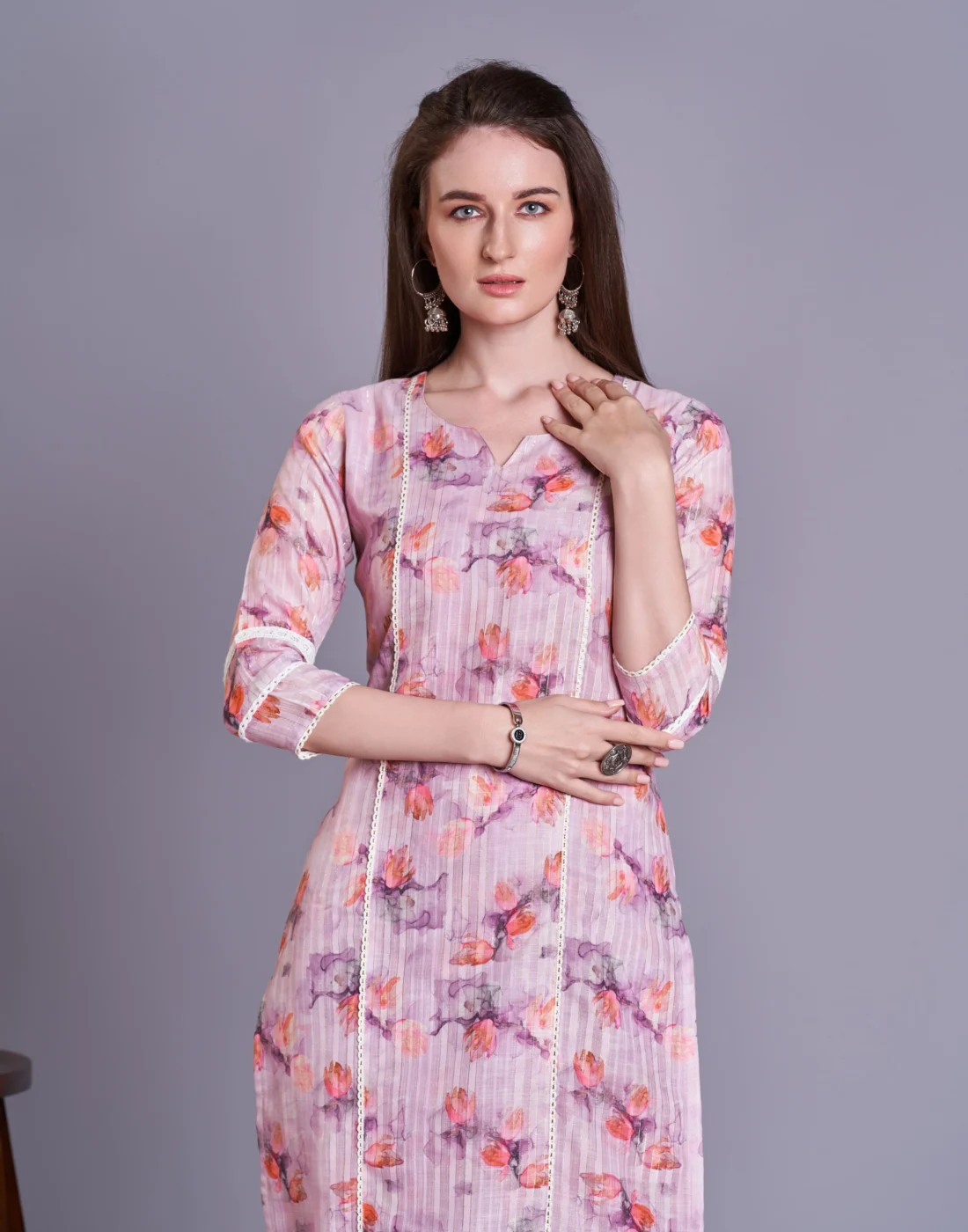 Elaaraa EcoLinen Kurti - Simple Front Side Quick View - Pink