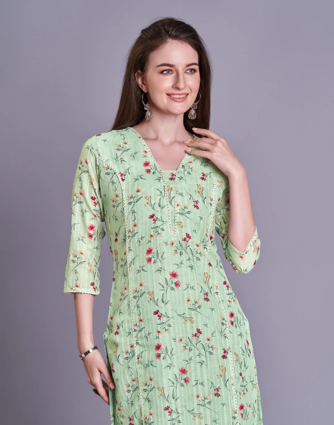 Elaaraa EcoLinen Kurti - Simple Front Side Quick VIew - Green