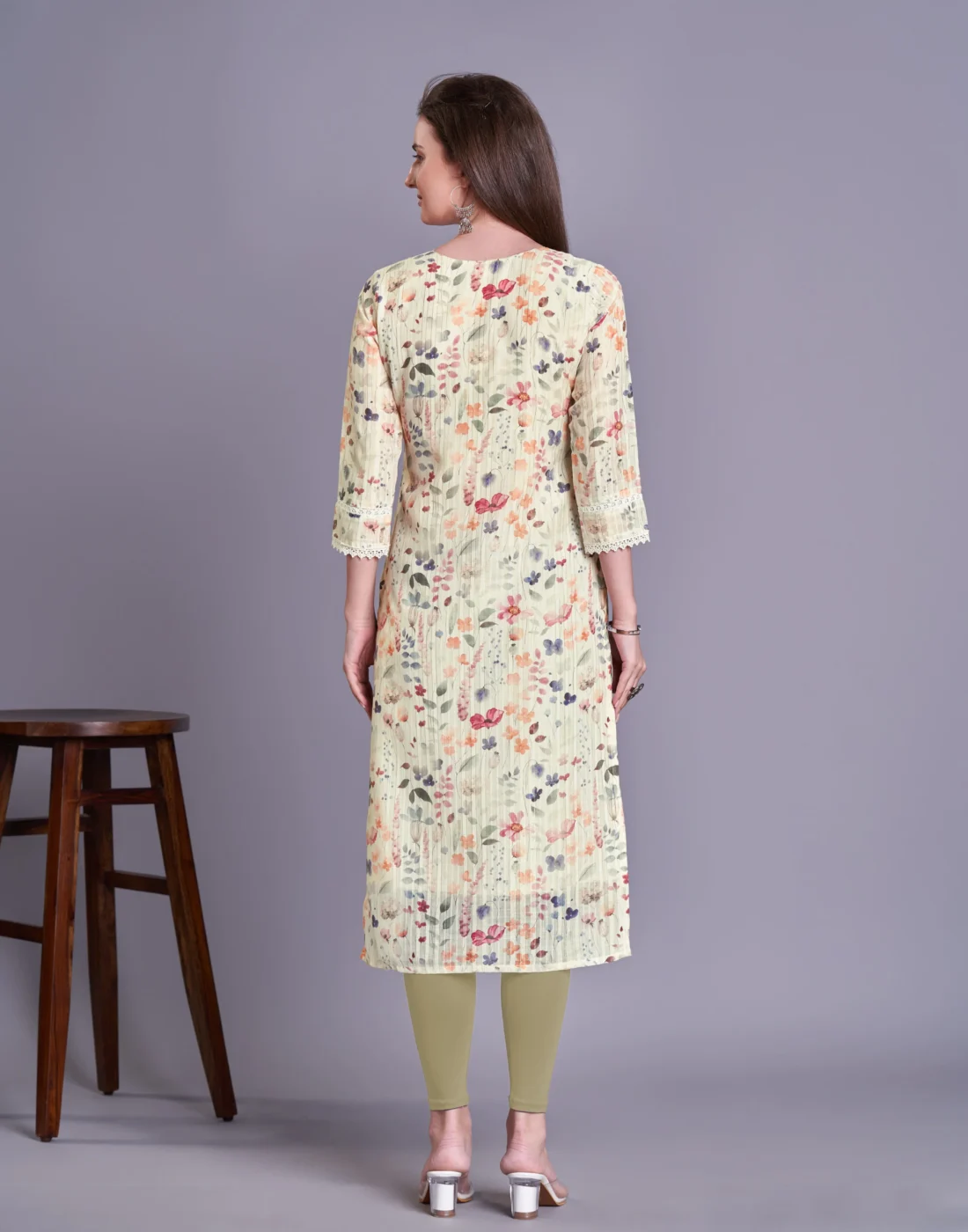 Elaaraa EcoLinen Kurti - Simple Back Side Full View - Yellow