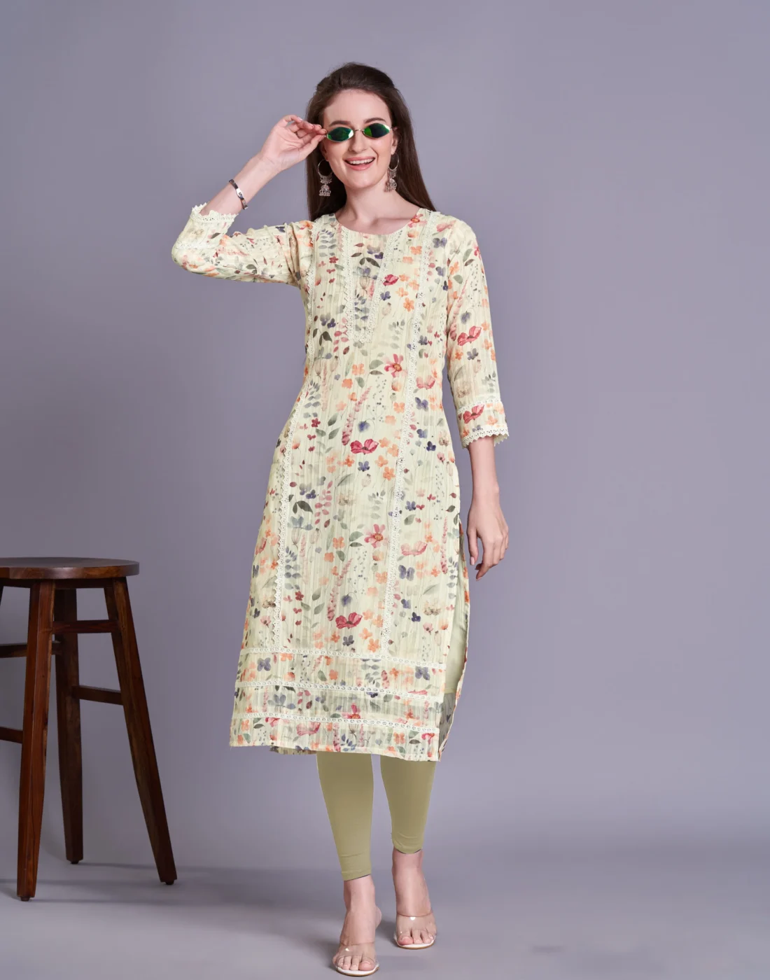 Elaaraa EcoLinen Kurti - Modern View - Yellow