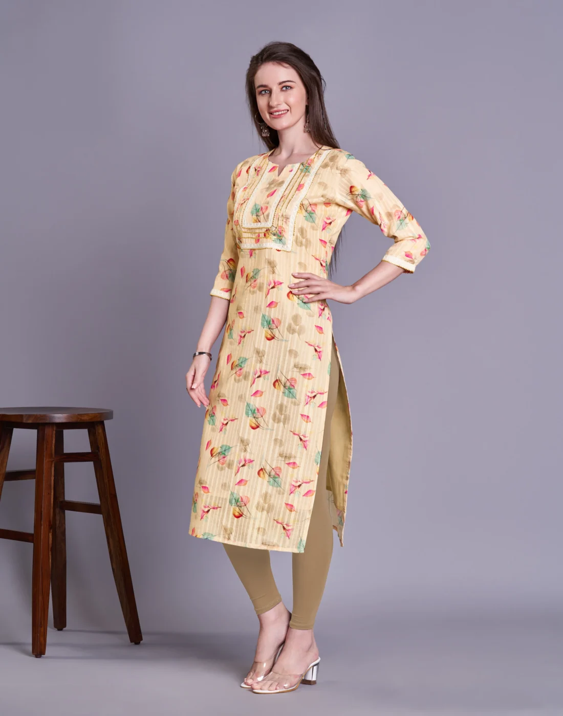 Elaaraa EcoLinen Kurti - Modern Stylish View - Brown