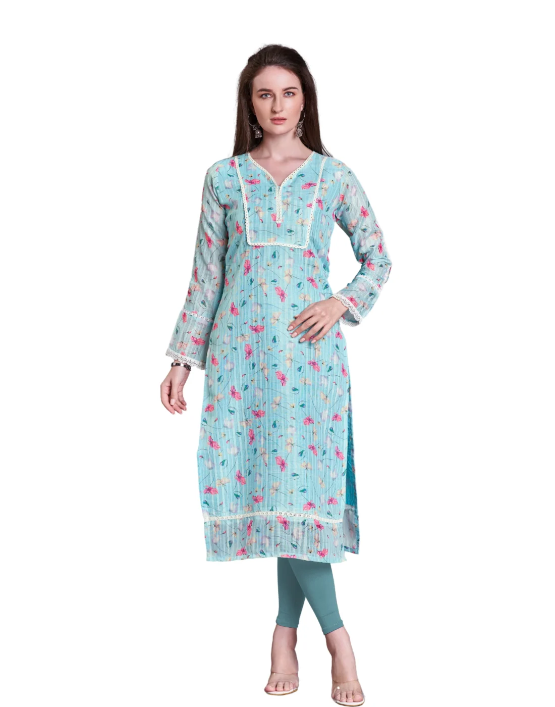 Elaaraa EcoLinen Kurti - Simple Front Side Full VIew - Blue