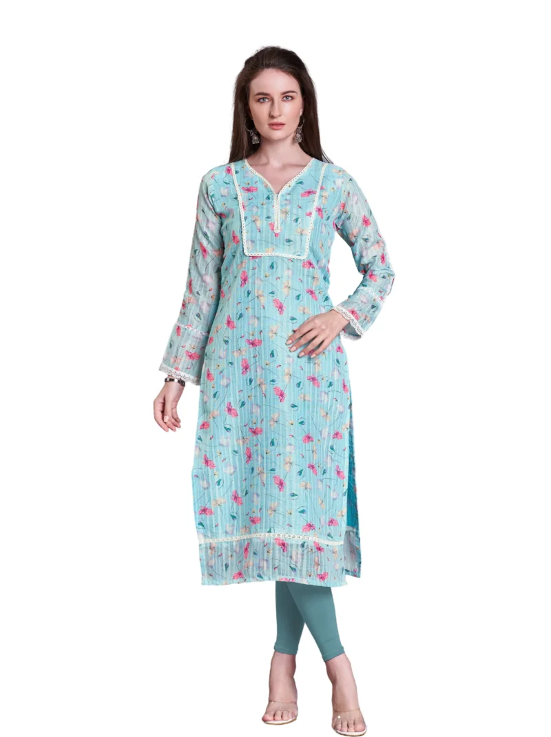 Elaaraa EcoLinen Kurti - Simple Front Side Full VIew - Blue