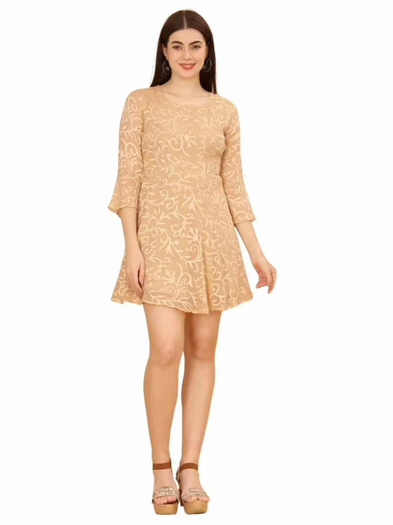 Elaaraa Floral Design Dress - Simple Front Side Full View - Golden