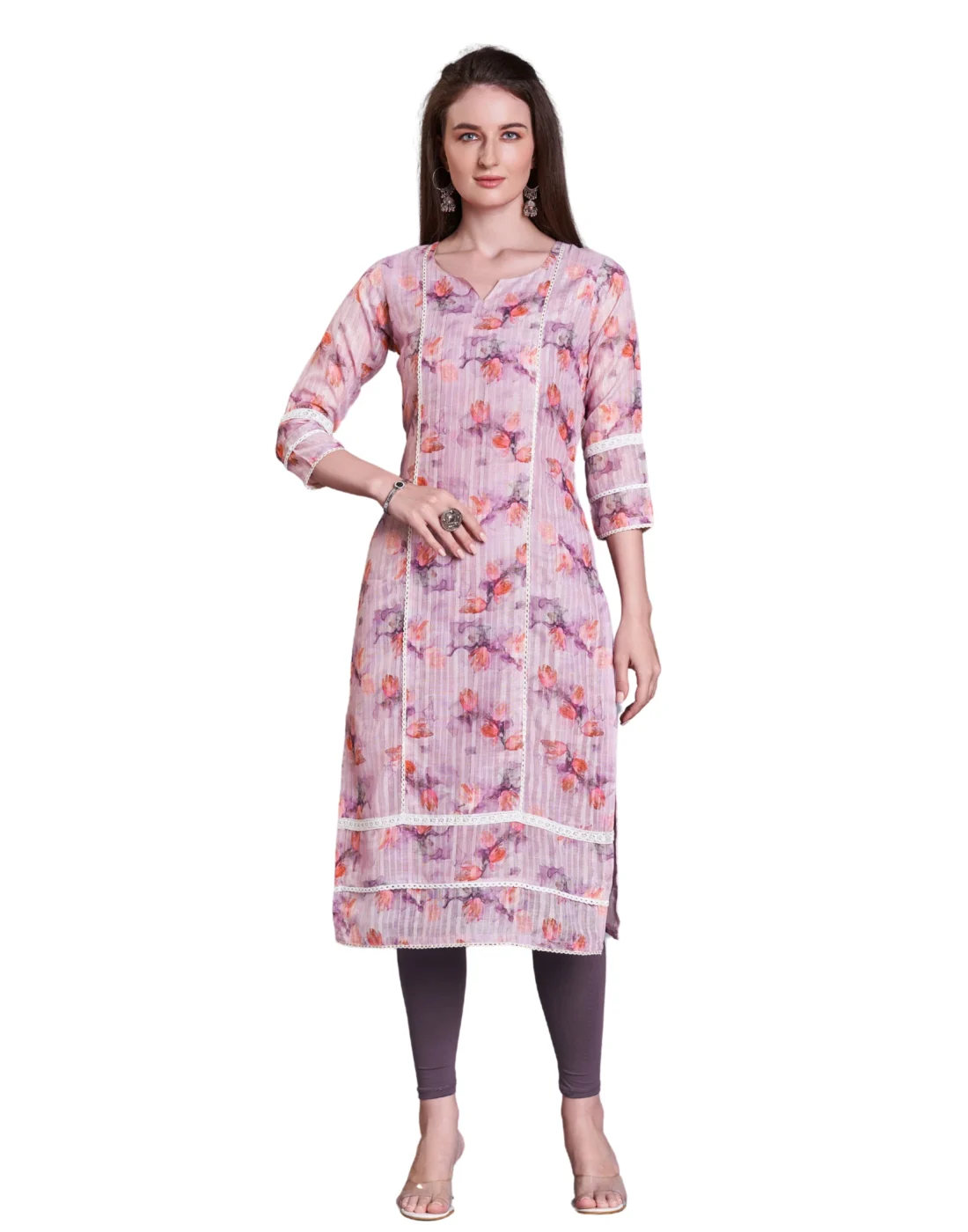 Elaaraa EcoLinen Kurti - Simple Front Side Full VIew - Pink