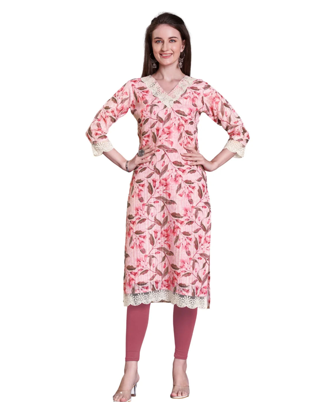 Elaaraa EcoLinen Kurti - Simple Front Side Full VIew - Red