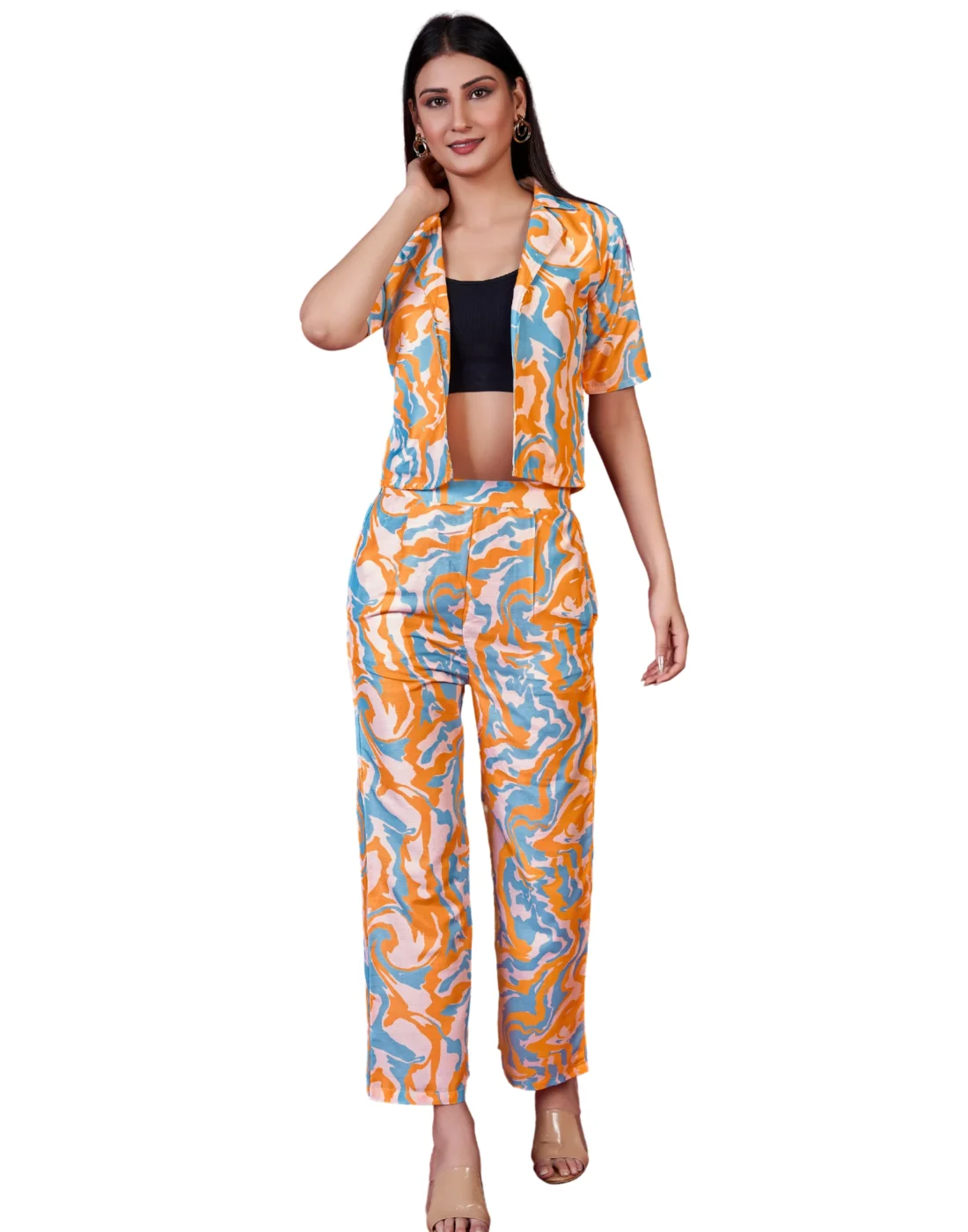 Elaaraa Silk Fusion Co-ord Set - Simple Front Side Full View