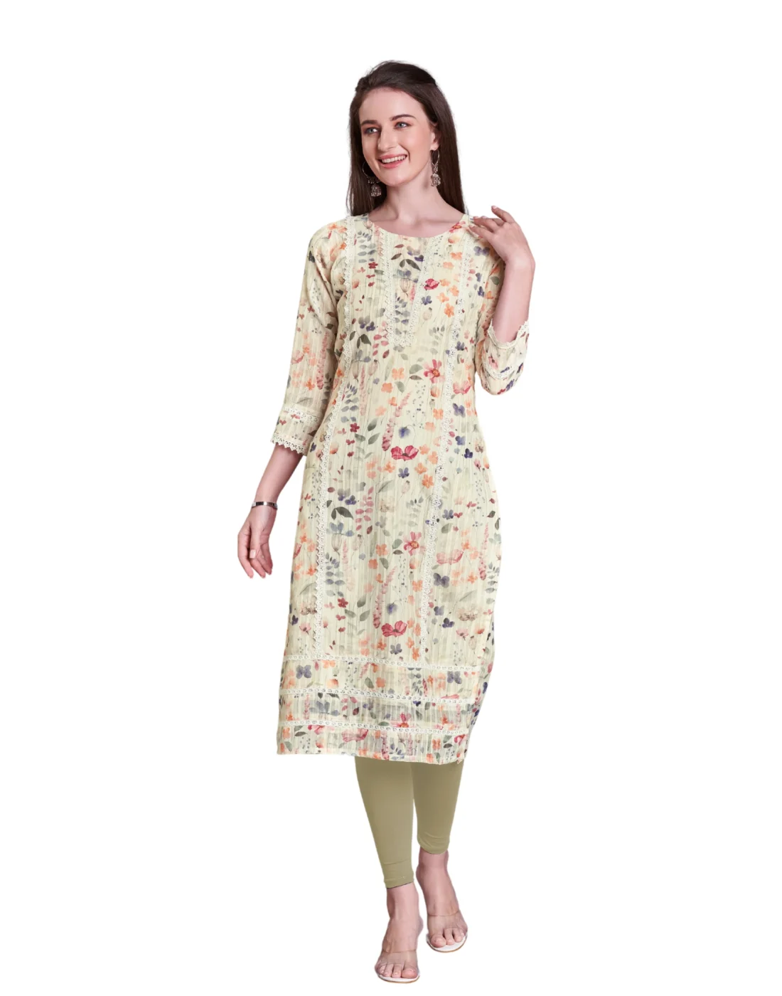 Elaaraa EcoLinen Kurti - Simple Front Side Full VIew - Yellow