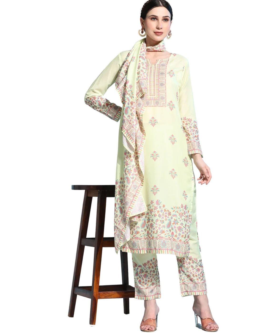 Elaaraa CloudSoft Muslin Kurti - Simple Front Side Full View - Light Green