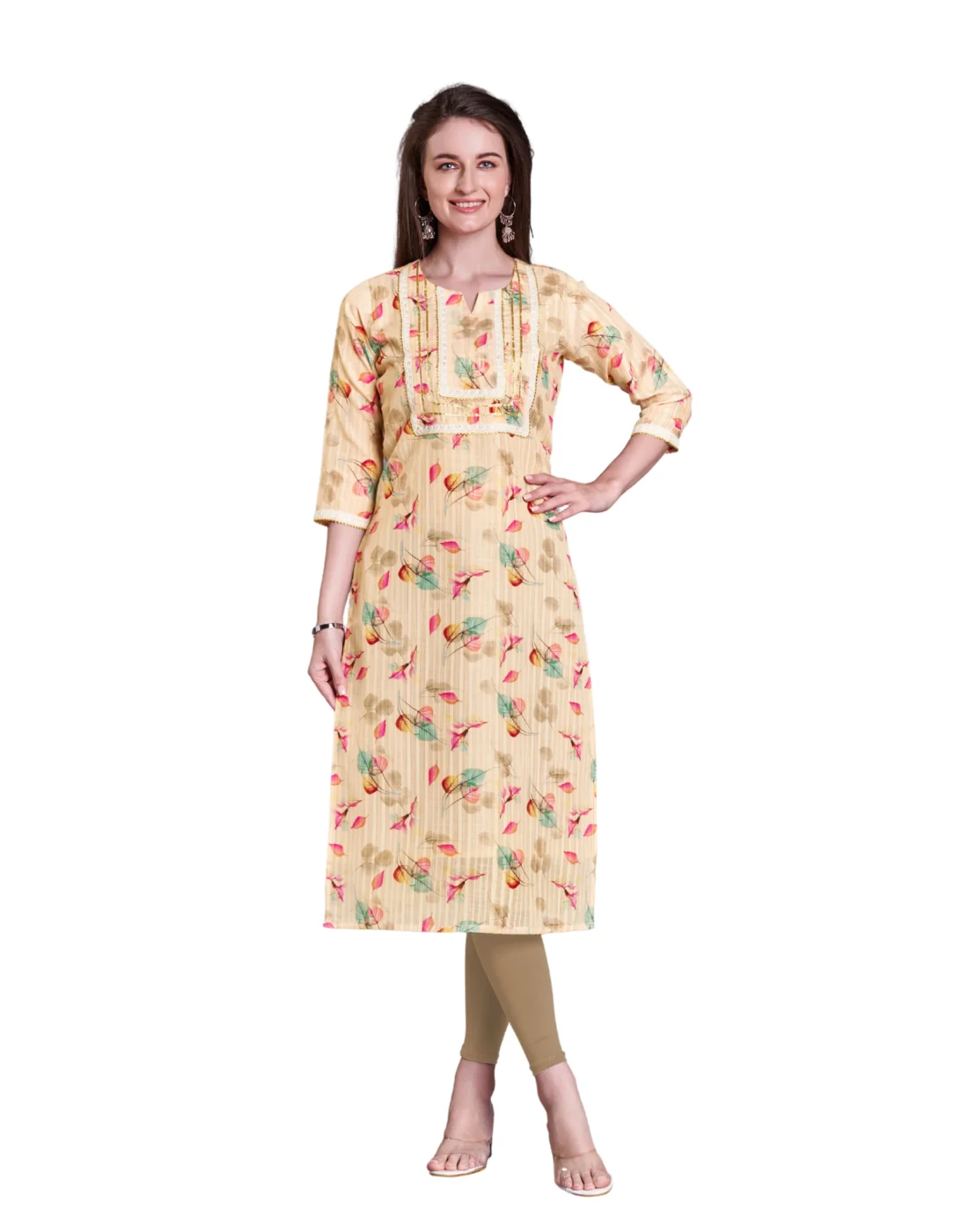 Elaaraa EcoLinen Kurti - Simple Front Side Full VIew - Brown