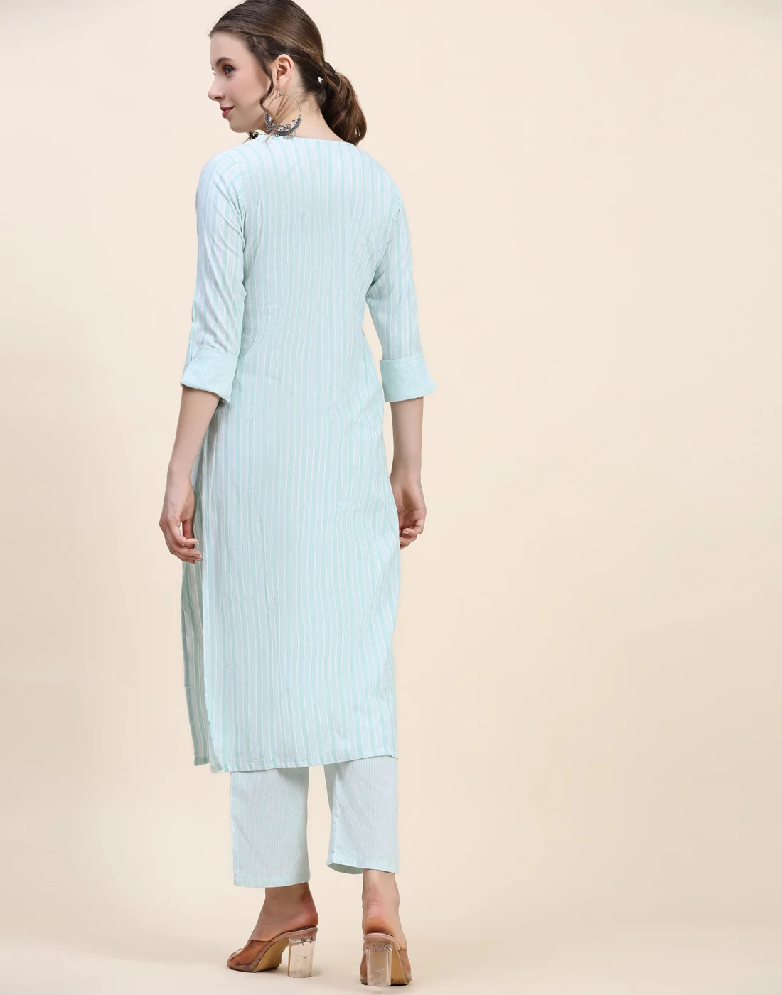 Elaaraa CottonFlex Kurti - Stylish Back Side Full View - Light Blue