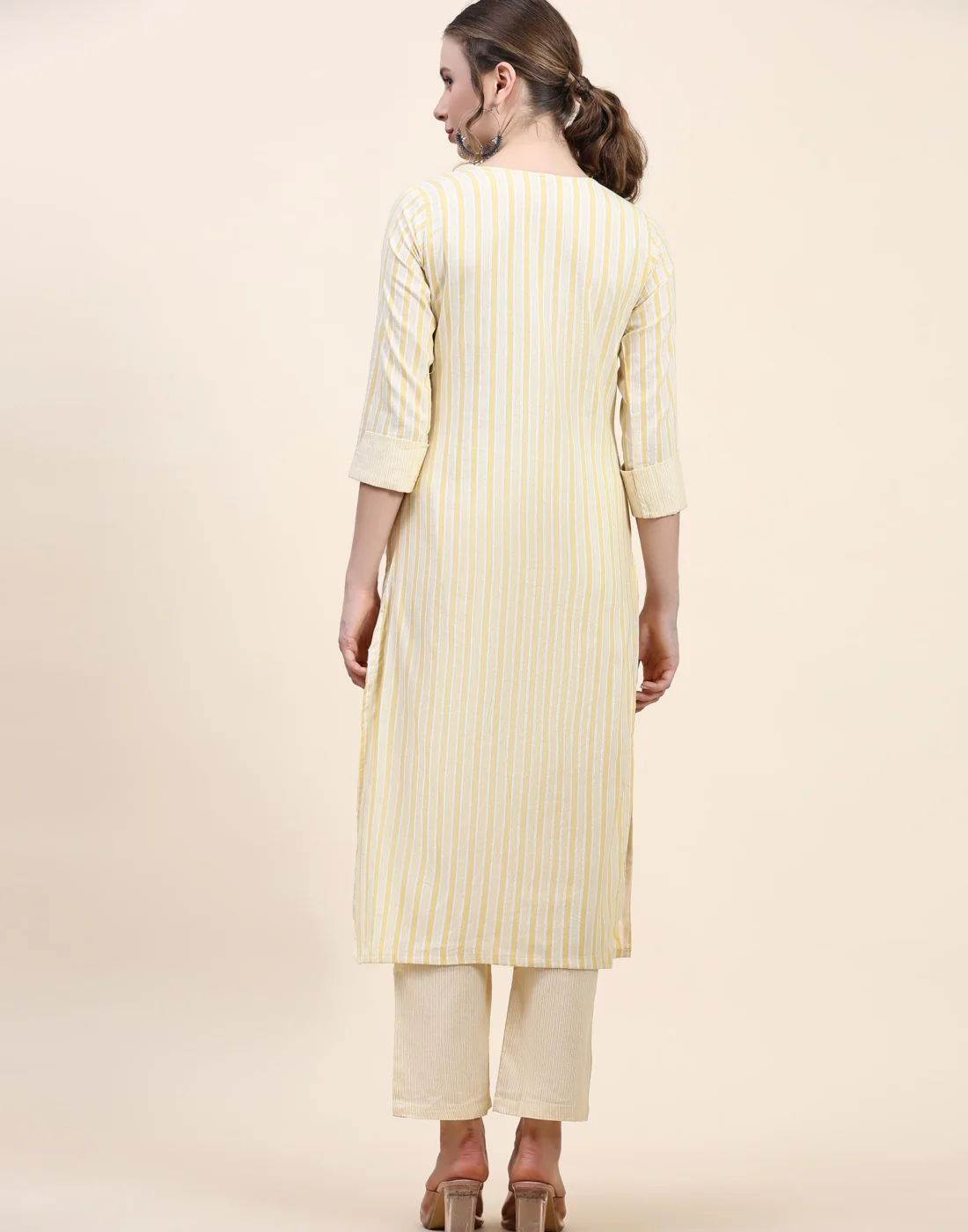 Elaaraa CottonFlex Kurti - Simple Back Side Full View - Brown