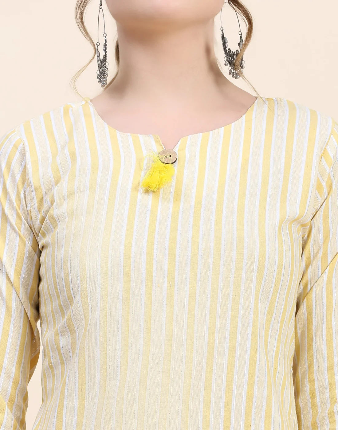 Elaaraa CottonFlex Kurti - Quick Neck View - Yellow