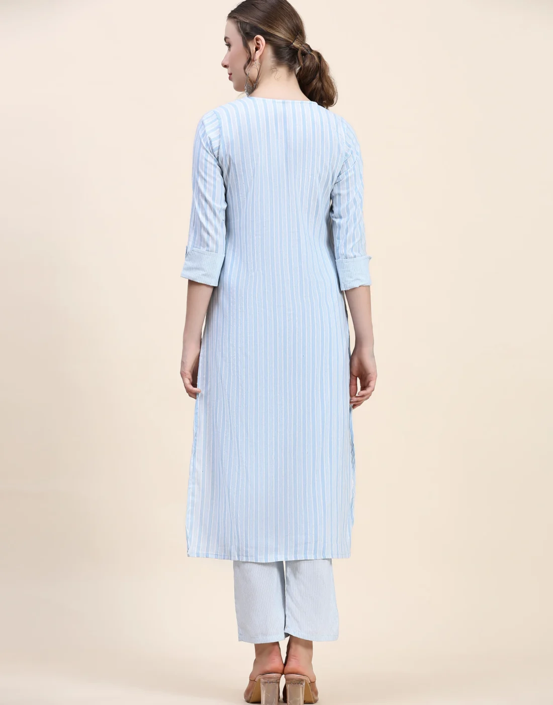 Elaaraa CottonFlex Kurti - Simple Back Side View - Blue