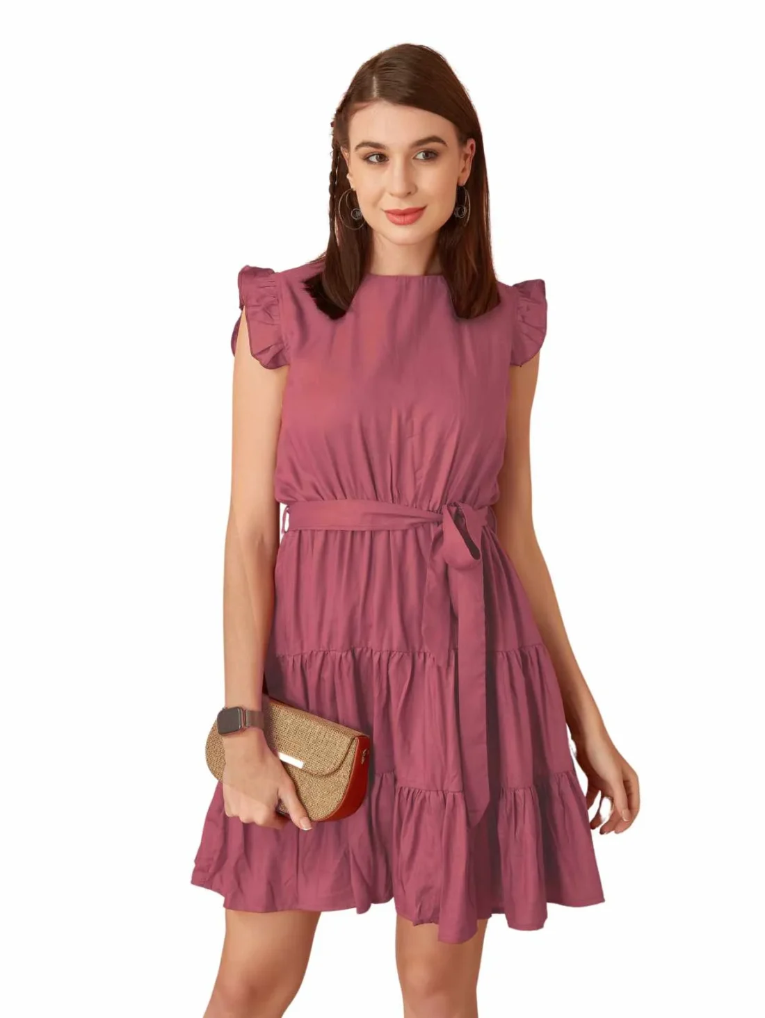 Elaaraa Ruffled Mini Tiered Dress - Simple Quick View - Pink