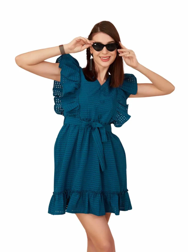 Elaaraa Butterfly Ruffle Dress - Simple Quick View - Blue