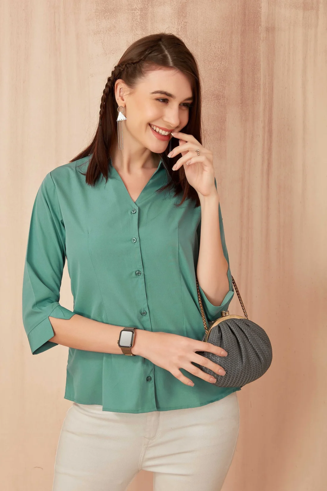 Elaaraa Classic Charm Shirt - Full View-Green