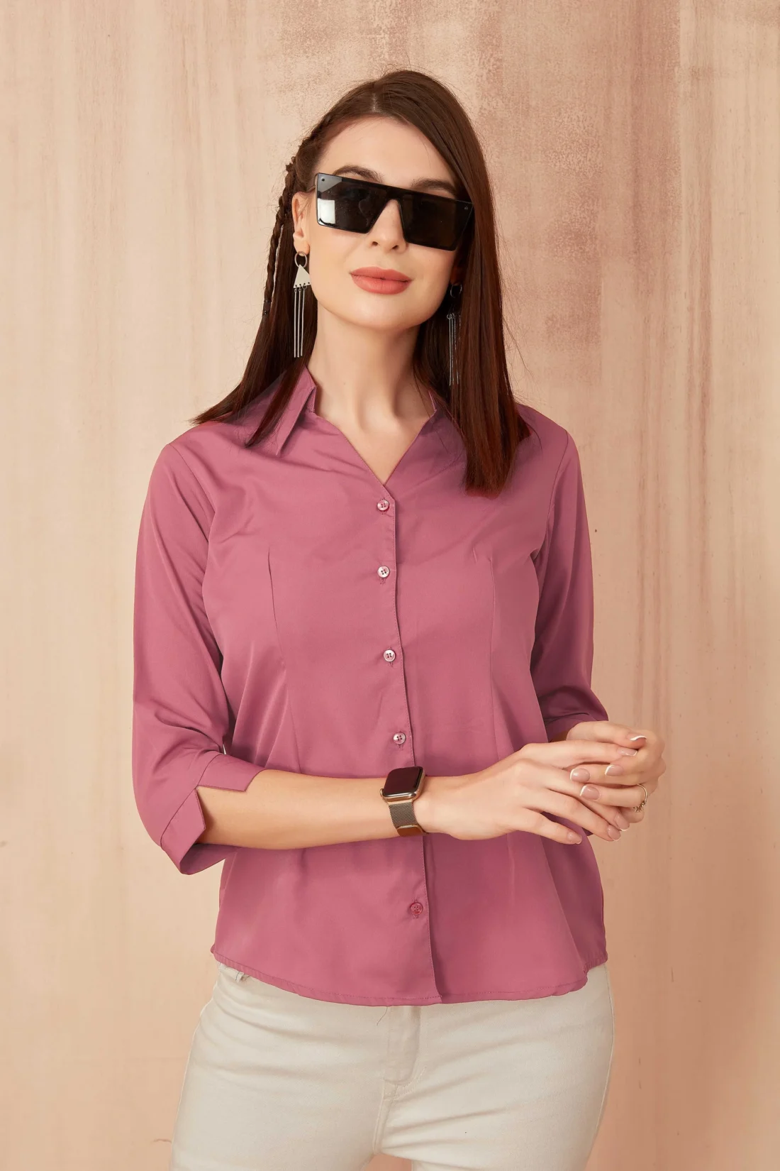 Elaaraa Classic Charm Shirt - Full View-Pink