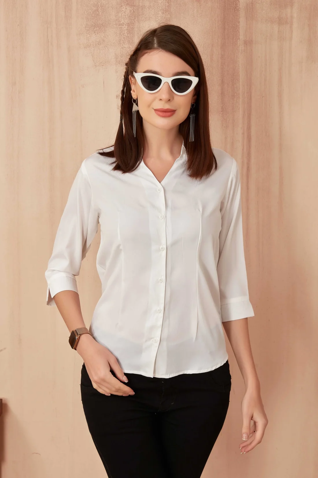 Elaaraa Classic Charm Shirt - Full View-White