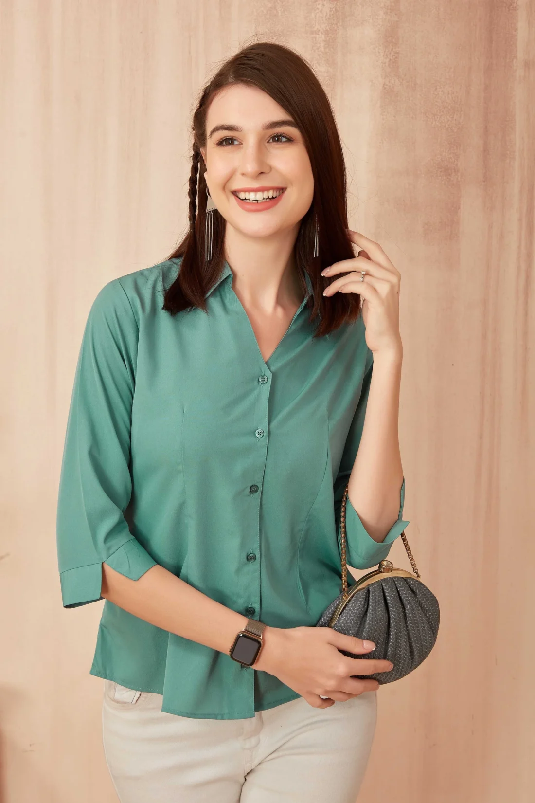 Elaaraa Classic Charm Shirt - Full View-Green