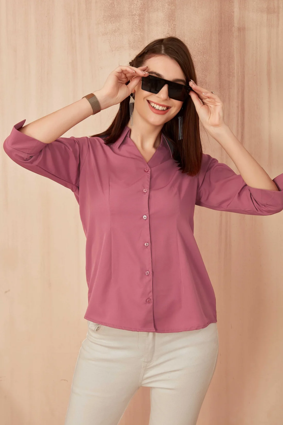 Elaaraa Classic Charm Shirt - Zoom View-Pink