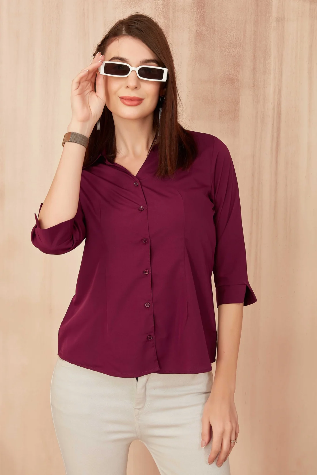 Elaaraa Classic Charm Shirt - Zoom View-Red