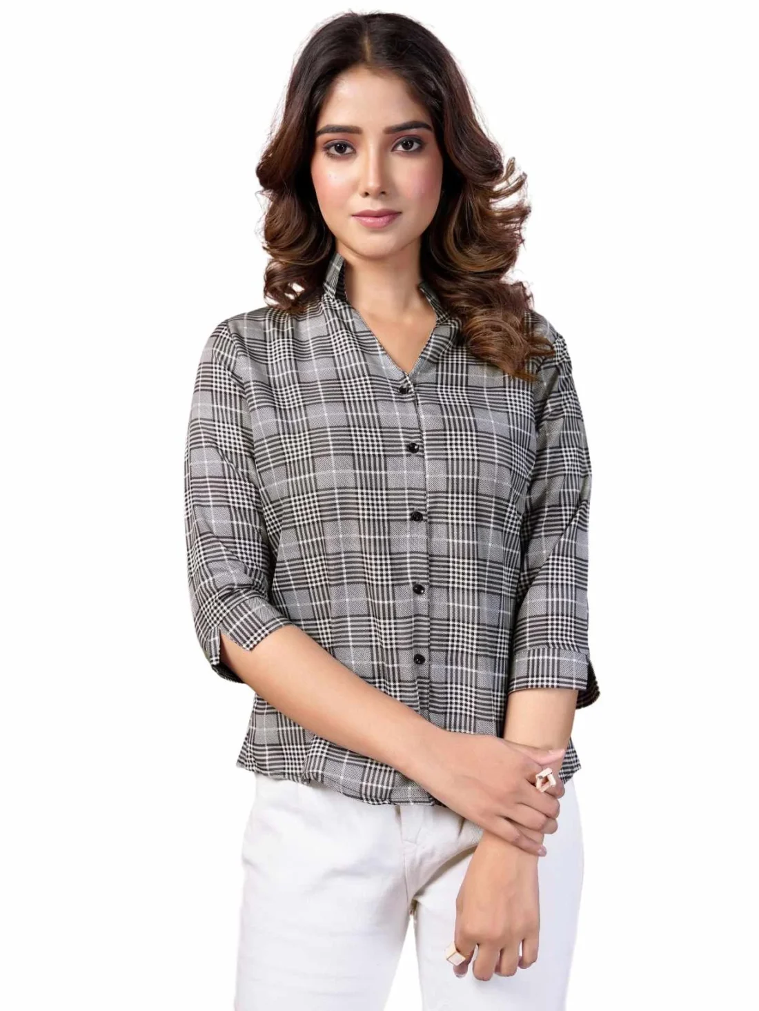 Elaaraa Ivory Patterned Polyster Shirt Main Photo