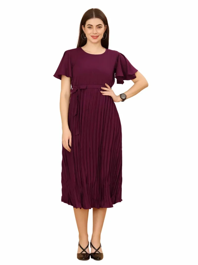 Elaaraa Solid Pleated Maxi Dress - Simple Front Side Full View