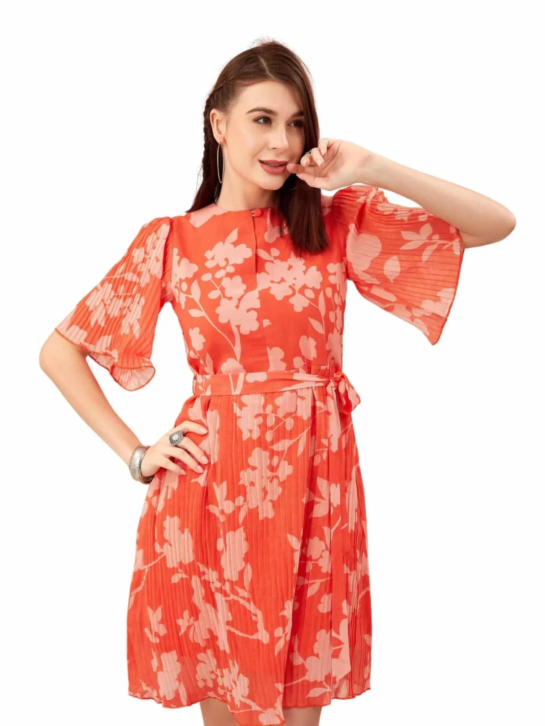 Elaaraa Floral Print Dress - Simple Quick View - Orange