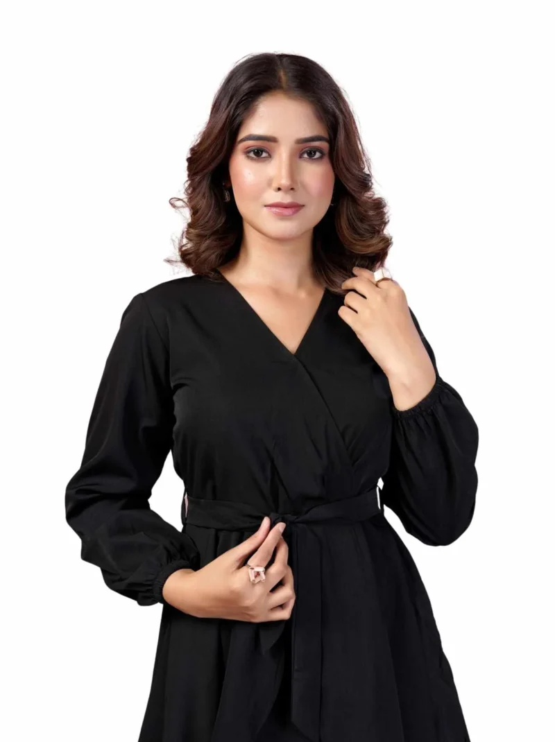 Elaaraa V-Neck Cuffed Sleeves Dress - Quick View