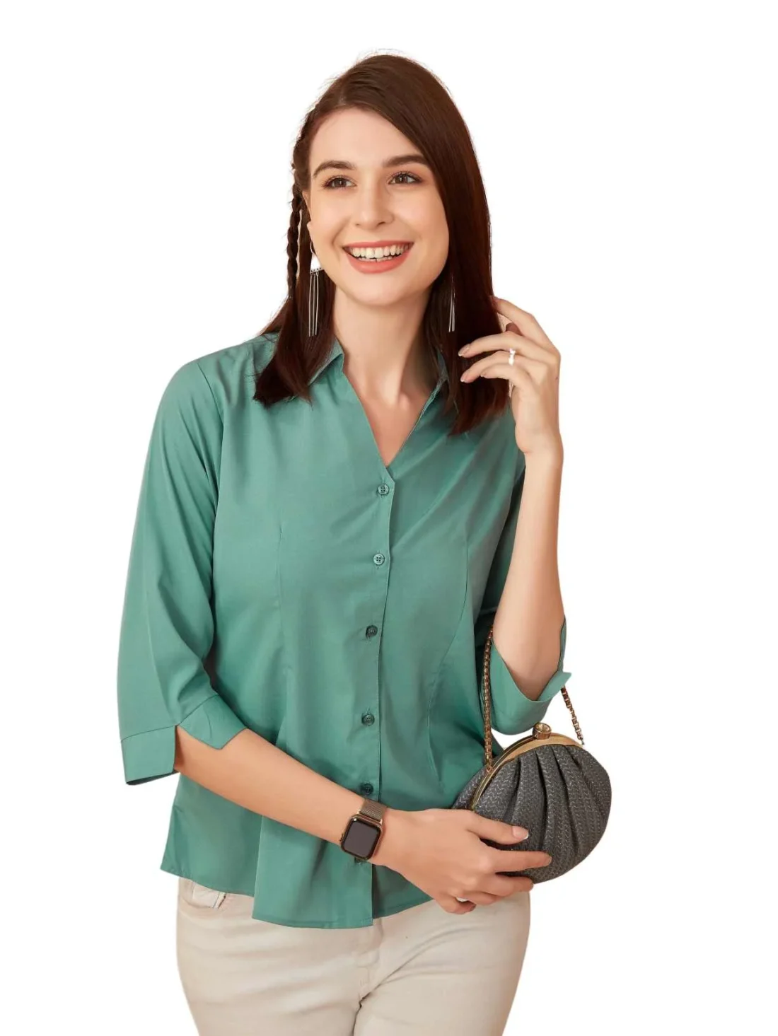 Elaaraa Classic Charm Shirt - Zoom View-Green