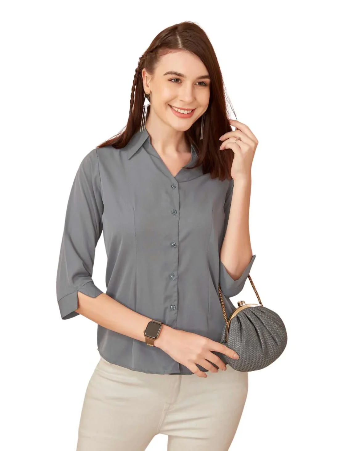 Elaaraa Classic Charm Shirt - Main View-Gray