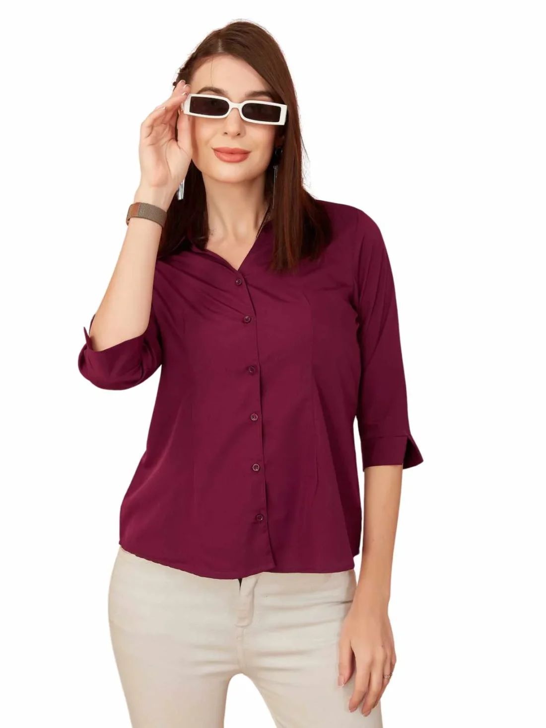 Elaaraa Classic Charm Shirt - Main View-Red