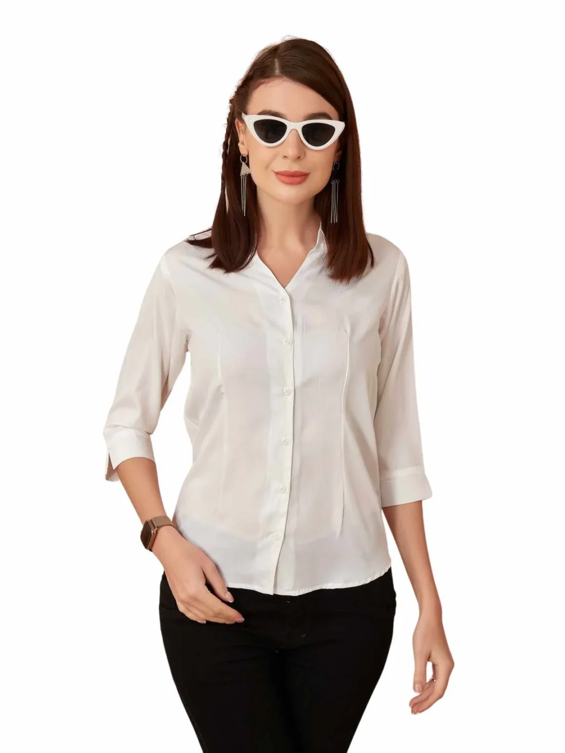 Elaaraa Classic Charm Shirt - Main View-White