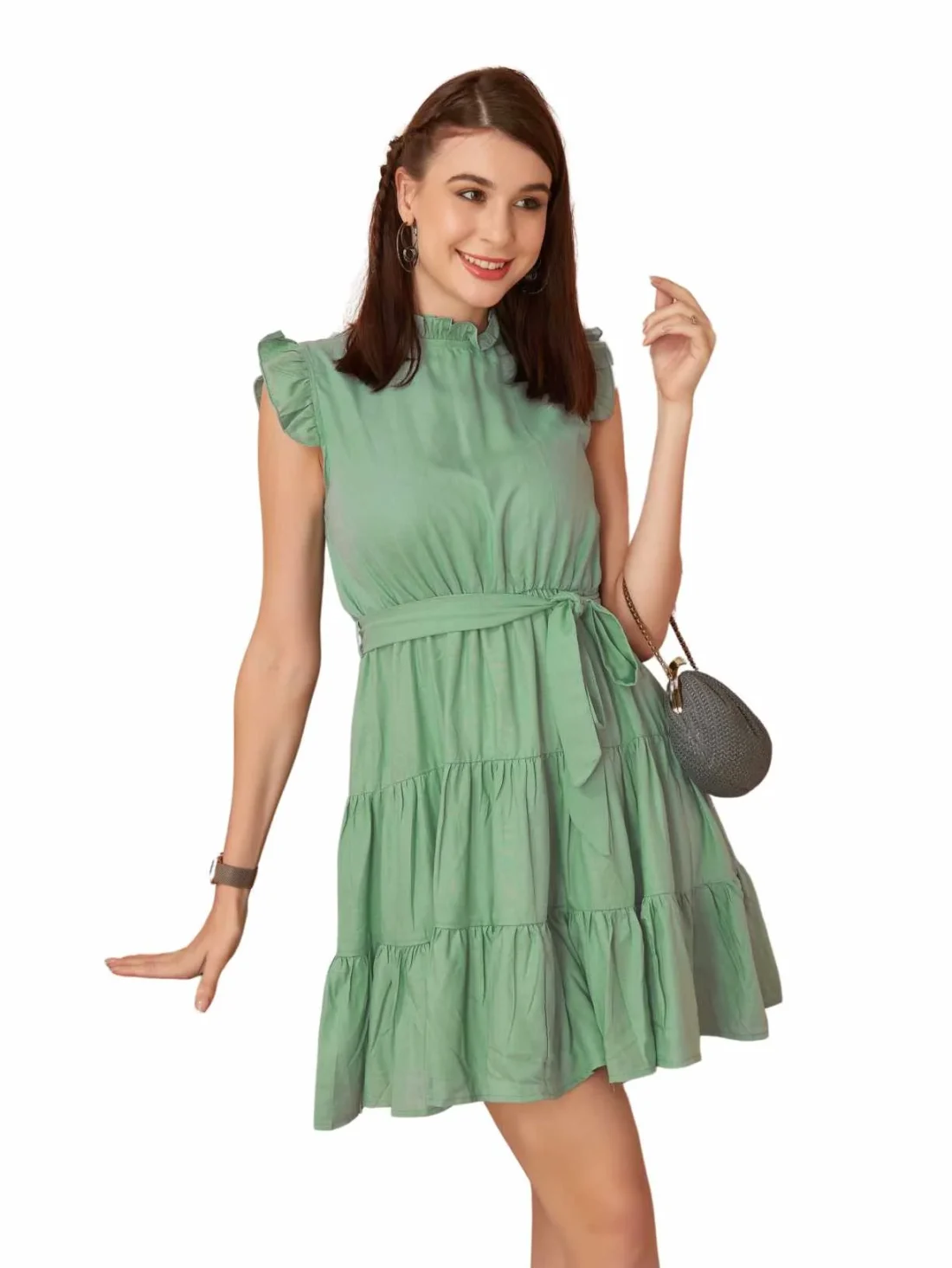 Elaaraa Ruffled Mini Tiered Dress - Simple Quick View - Pista