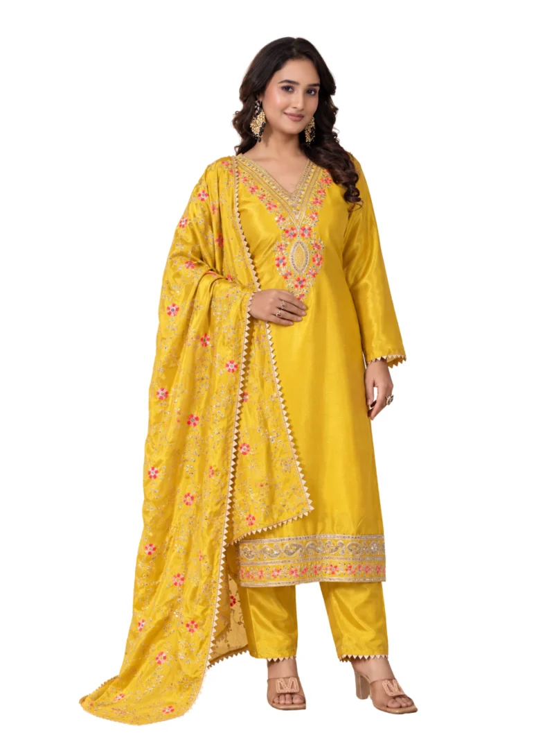 Elaaraa Sierra Yellow Embroidered Kurta Pant Set