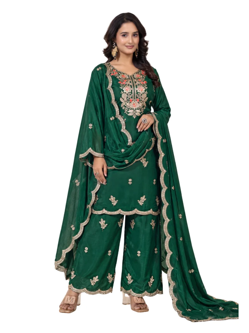 Elaaraa Punch Green Embroidered Anarkali Sharara Set