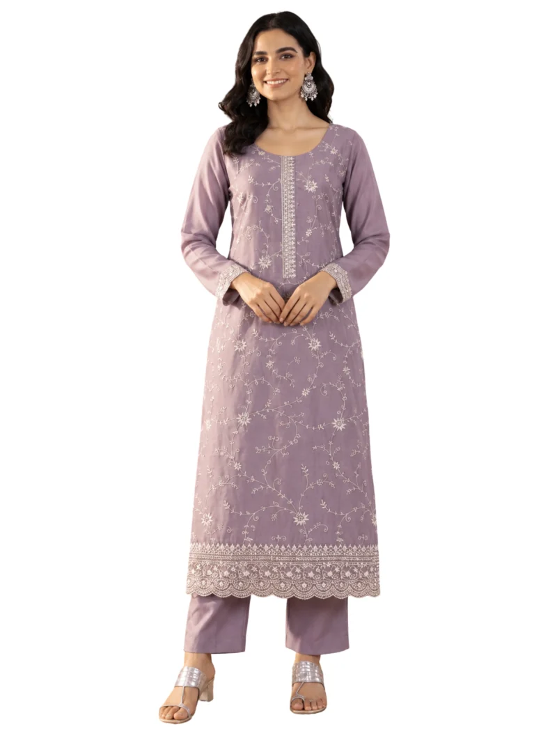 Elaaraa Lavender Embroidered Kurta Set