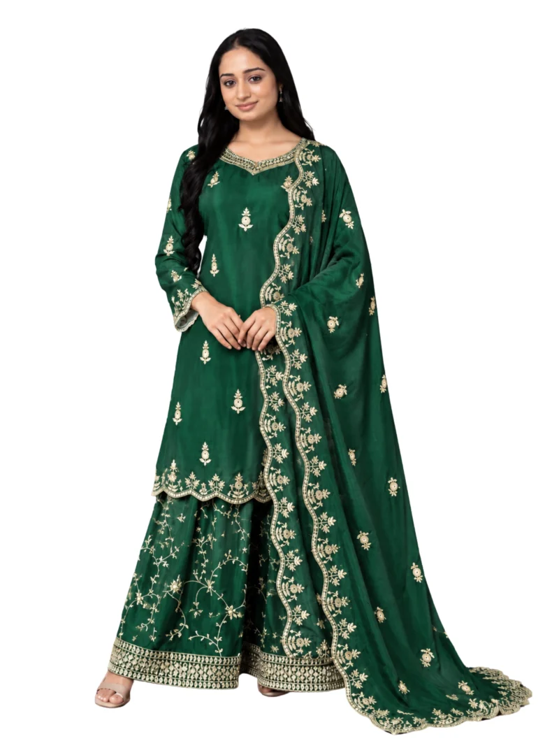 Elaaraa Green Embroidered Sharara Suit Set