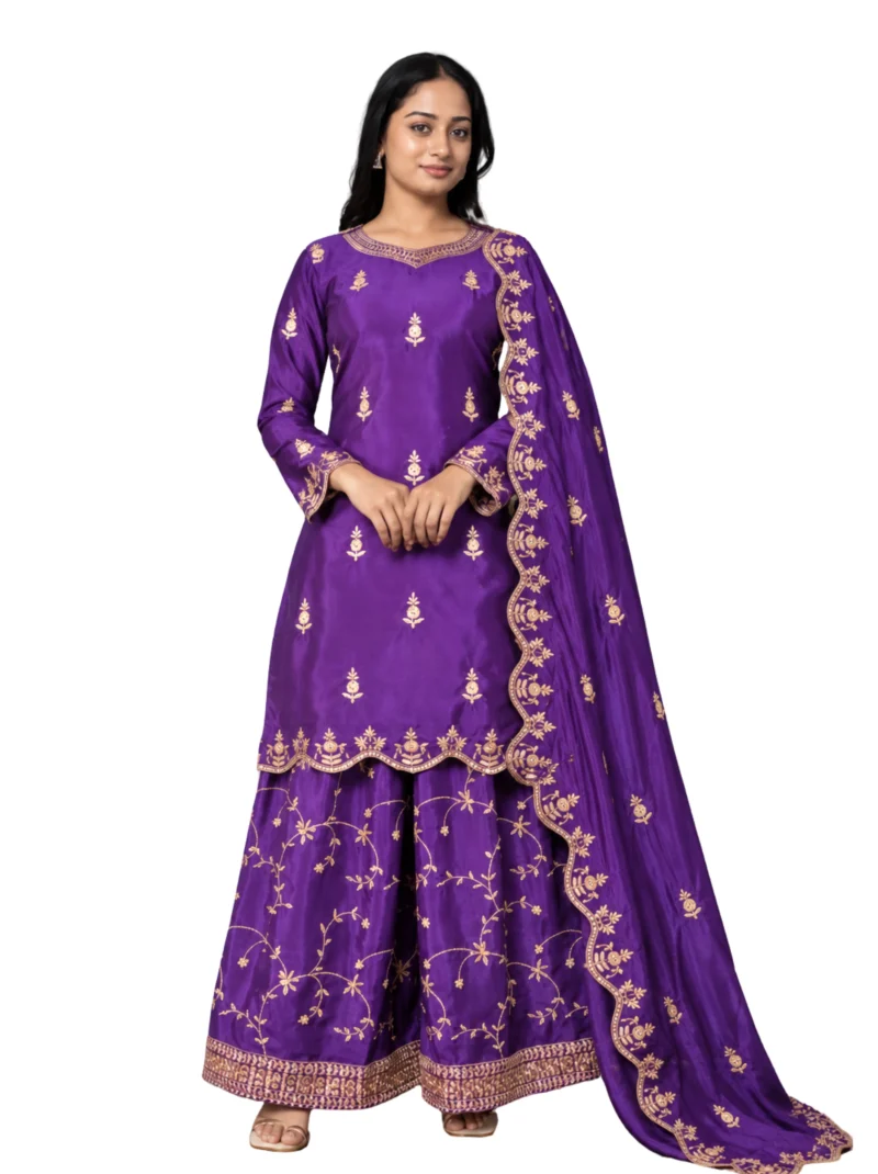 Elaaraa Purple Embroidered Sharara Suit