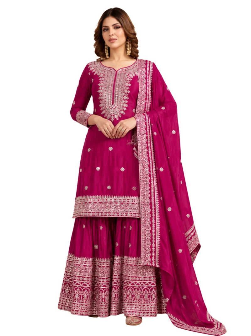 Elaaraa Pink Embroidered Sharara Suit