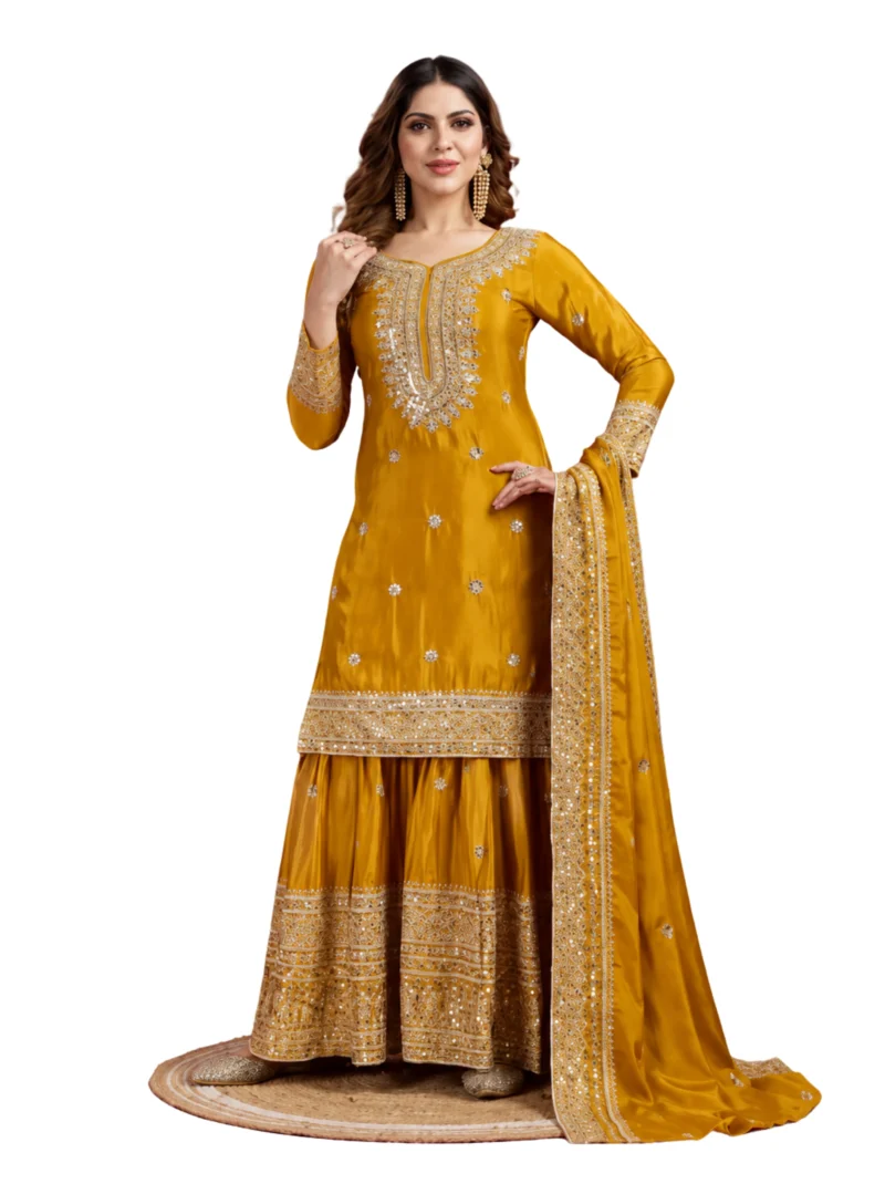 Elaaraa Yellow Embroidered Sharara Suit