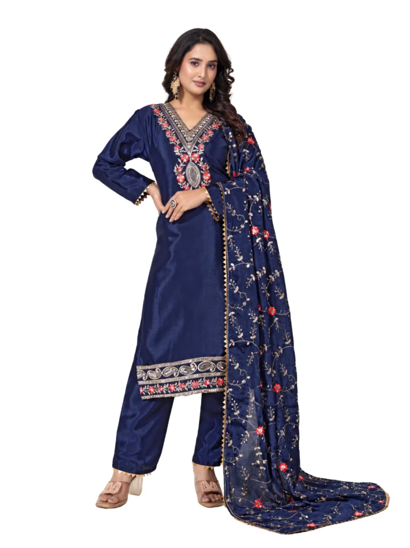 Elaaraa Sierra Blue Embroidered Kurta Pant Set