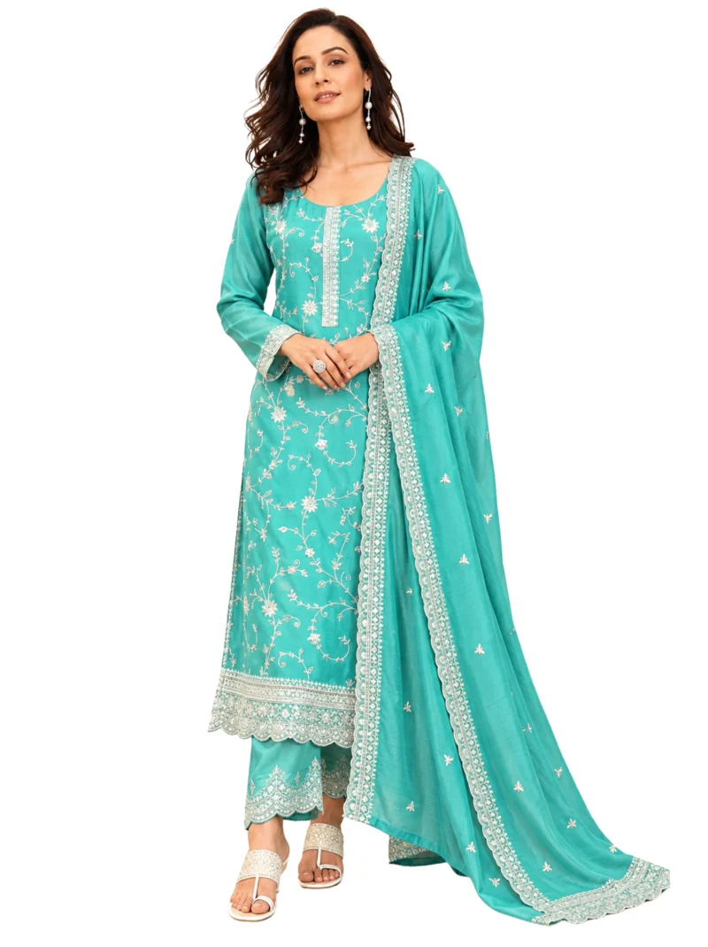 Elaaraa Sky Blue Embroidered Kurta Pant Set