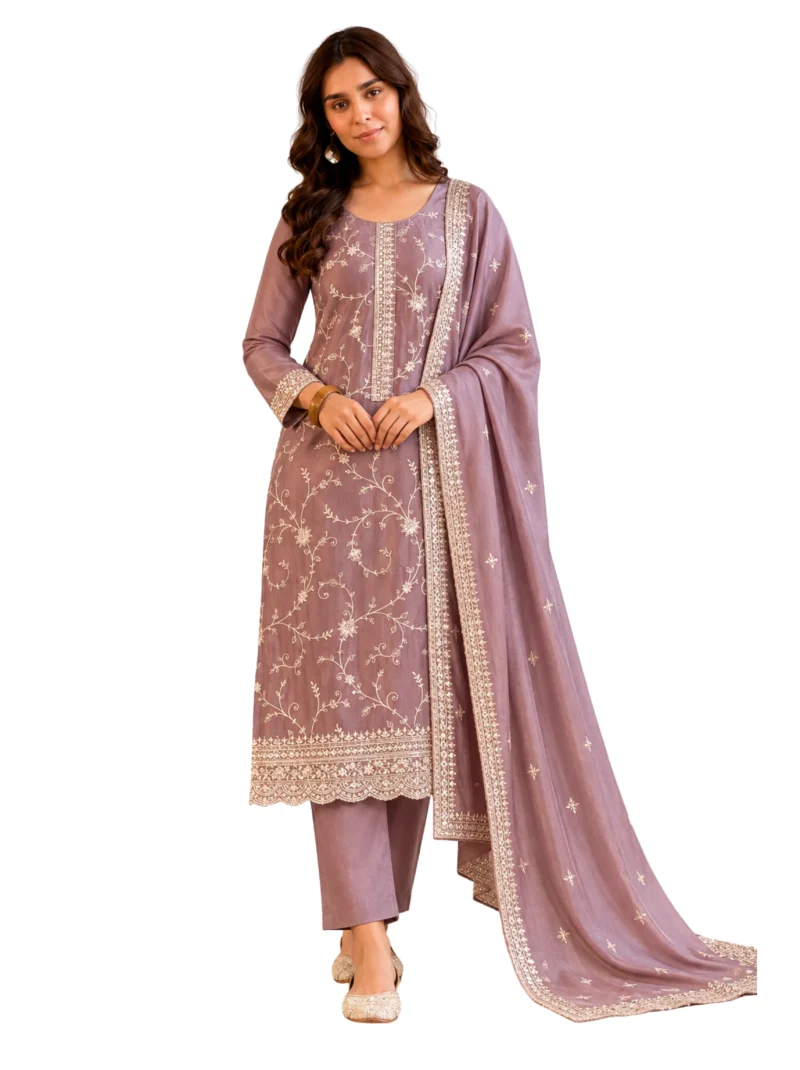 Elaaraa Lavender V1 Embroidered Kurta Pant Set